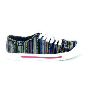 Rocket Dog Womens Jumpin Aloe Striped Cotton Canvas Lace Up Sneaker Black 11M